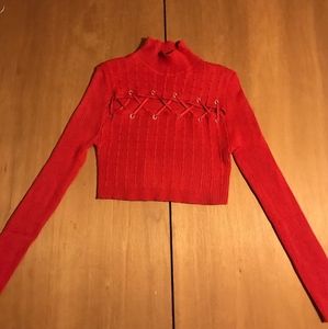 cute red crop top long sleeve